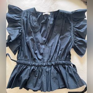 Ulla Johnson navy puff sleeve top